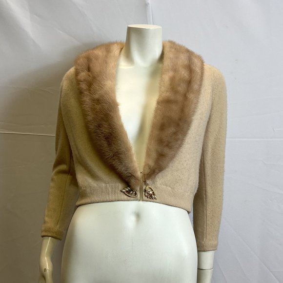 Bernard Altman Cashmere Sweater with Mink Fur Trim - Picture 1 of 10
